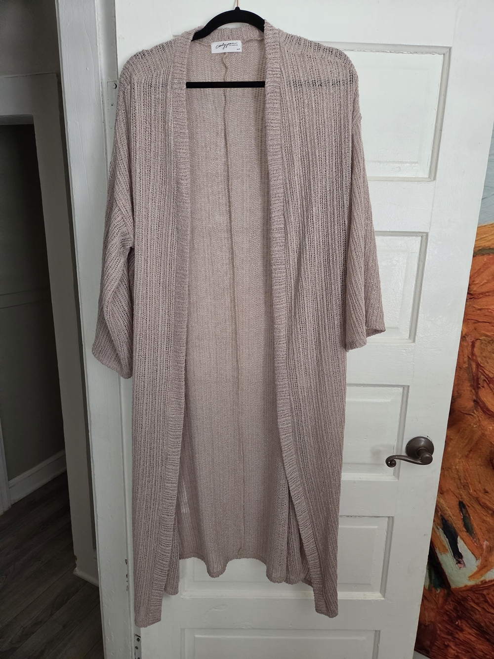 Carly Jean Los Angeles Long Open-Front Cardigan - Cream/Tan
